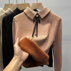 水貂一体绒毛衣女冬季加绒翻领针织衫上衣保暖内搭长袖打底衫外穿