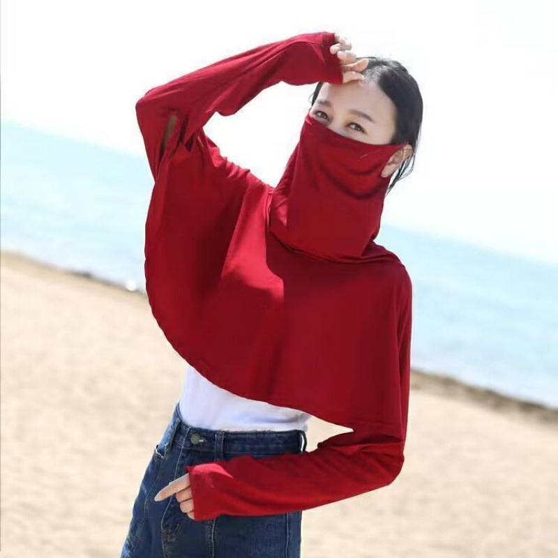 夏のサイクリング用モーダル薄手日焼け止め服、ゆったりとした長袖日焼け止め、顔と首を覆う女性用日焼け止め服|undefined