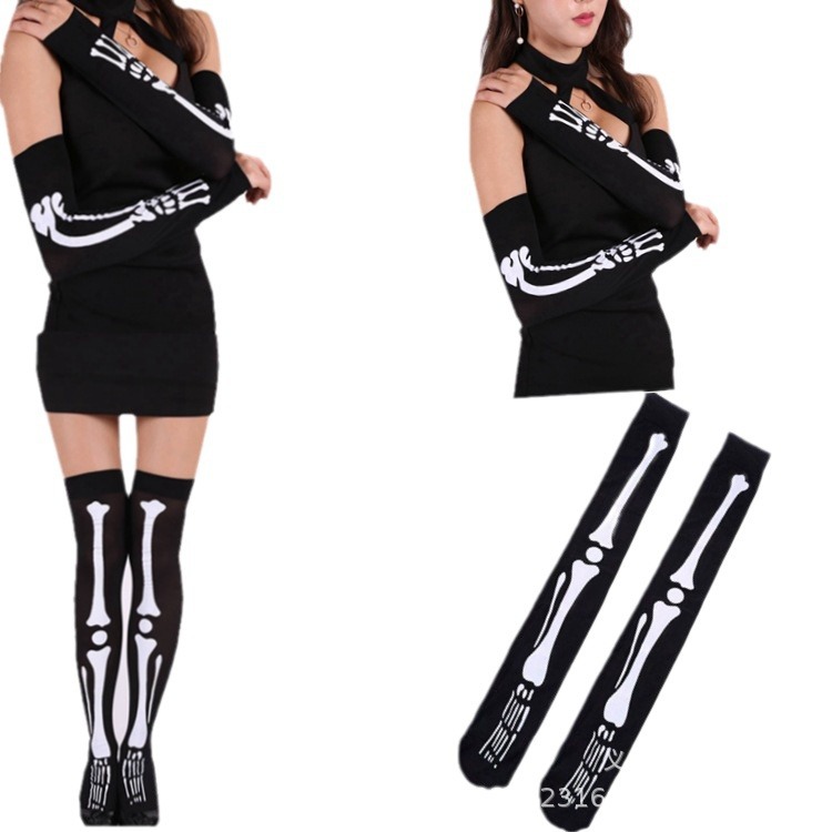 Halloween manga fantasma esqueleto guante largo de medio dedo protector solar manga zombie accesorios de ropa vampira