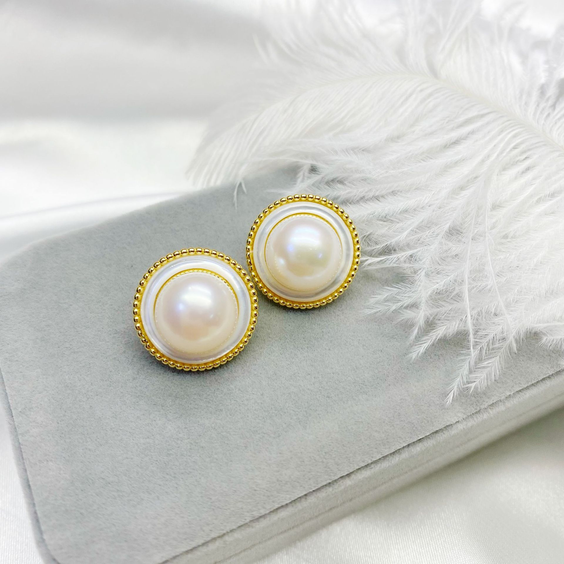 해수 자개 상감 + 담수 만토 진주 순은 귀걸이