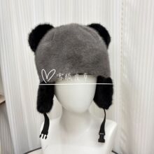 雷锋帽秋冬季帽子可爱熊猫配色加厚仿水貂毛保暖护耳帽滑雪帽