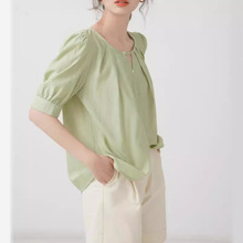 法式薄荷绿短袖衬衫女夏季别致独特漂亮小衫小众设计感上衣
