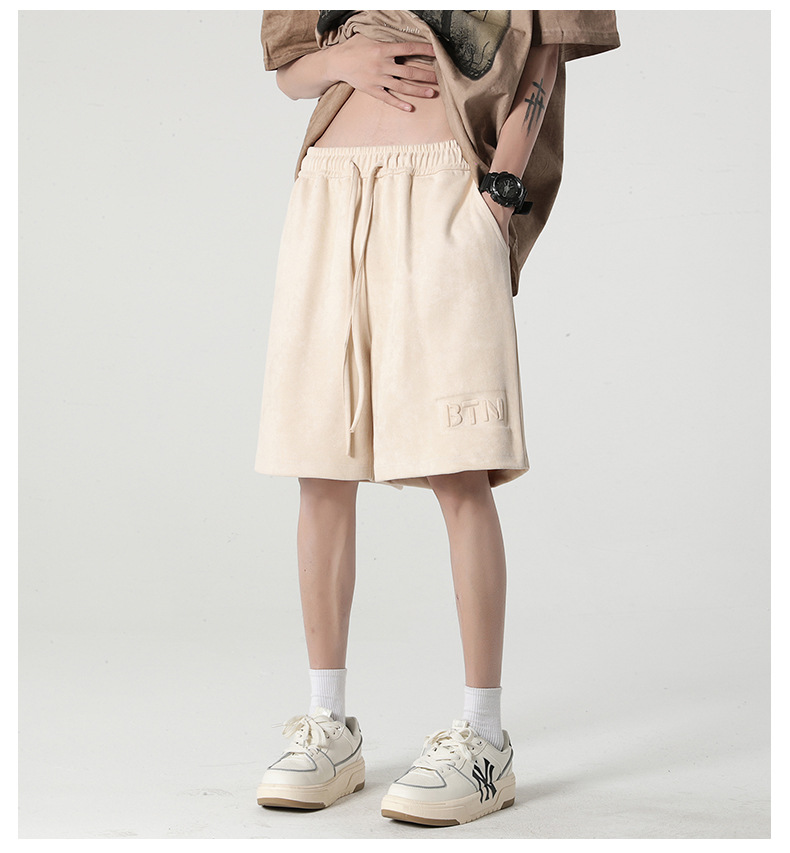 New summer casual shorts for men, suede loose stretch capri pants, American steel stamp straight-leg sport pants pic 15