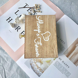 Wooden Ring Box Flip Wood Box Retro Wedding Double Ring Gift Decoration
