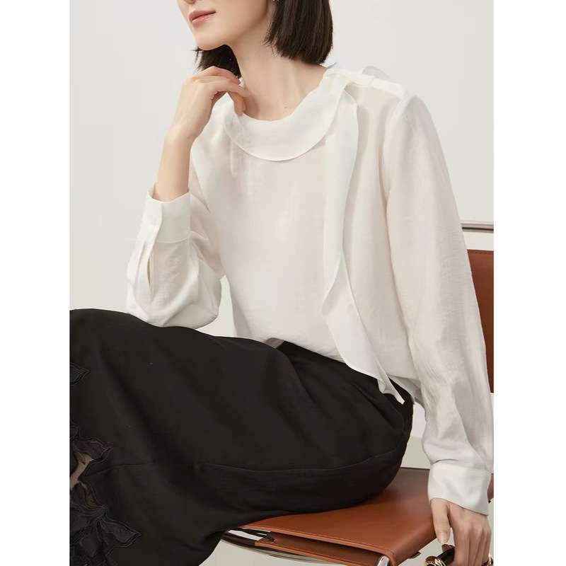 Romantic French-style loose-fitting ruffled collar drapey long-sleeve women's shirt, new autumn 2026 model Romantic French-style loose-fitting ruffled collar drapey long-sleeve women's shirt, new autumn 2026 model