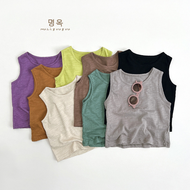 Chaleco de algodón de bambú para niños de 8 colores, estilo veraniego 2026, unisex, estilo coreano y japonés, camiseta sin mangas para niños pequeños, ropa infantil moderna