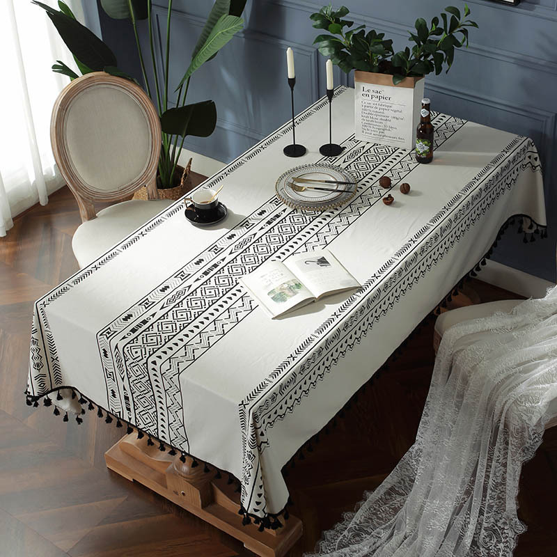 Bohemian Crown Geometric Black Tassel Rectangular Table Cloth Western Table Coffee Table Cover Cloth display picture 2