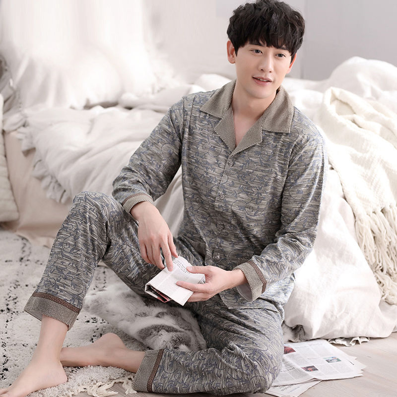 100% algodón de los hombres pijamas primavera y otoño pantalones de manga larga más tamaño suelto Otoño e Invierno traje homewear