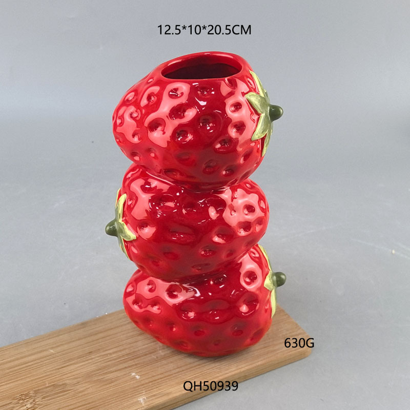 Nuevas frutas creativas limón fresas tres vasos de cerámica pequeños arreglos de flores frescas decoración de escritorio simple para el hogar