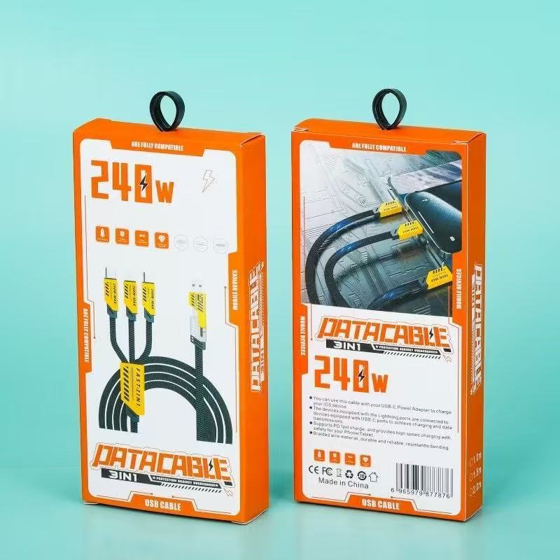 Cable de datos tres en uno de carga flash de doble motor de nitruro de galio Mecha para Apple Huawei Android Honor Xiaomi Car