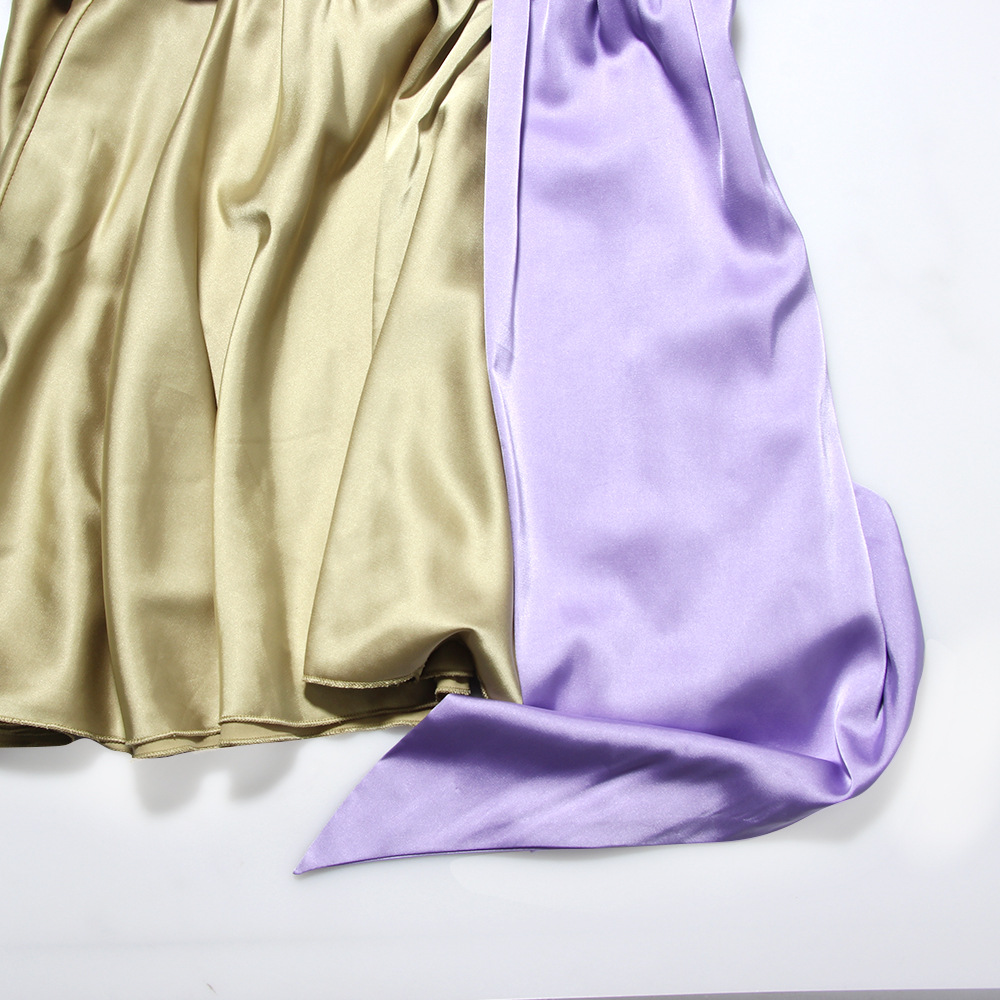 Silky Satin Halter Neck Color Stitching Dress NSLBK108329