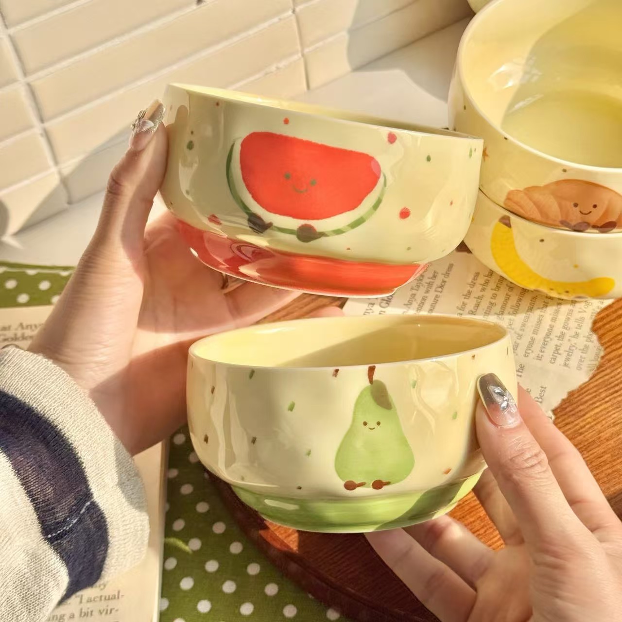 Fruit Croissant Ceramic Rice Bowl Household 2025 New Cute Tableware Yogurt Bowl Rice Bowl Personal Special Bowl