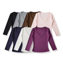 AP25509-25夏季新款  欧美风纯色基础款天丝七分袖V领打底上衣T恤