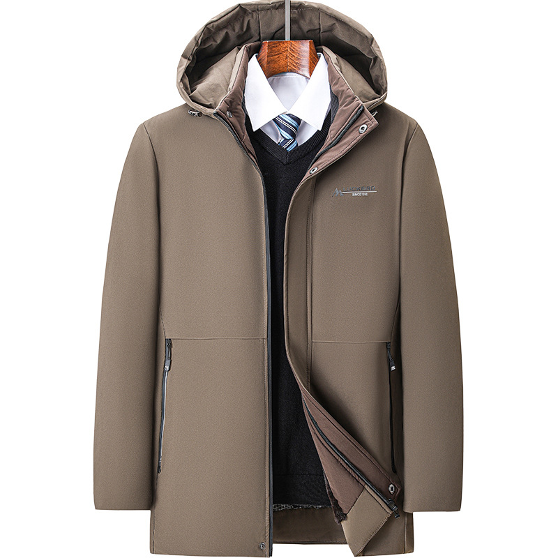 Veste d'hiver décontractée à capuche pour hommes, mi-longue à longue, épaisse et chaude, en coton velours pour papa d'âge moyen et âgé pour hommes_voghion.com