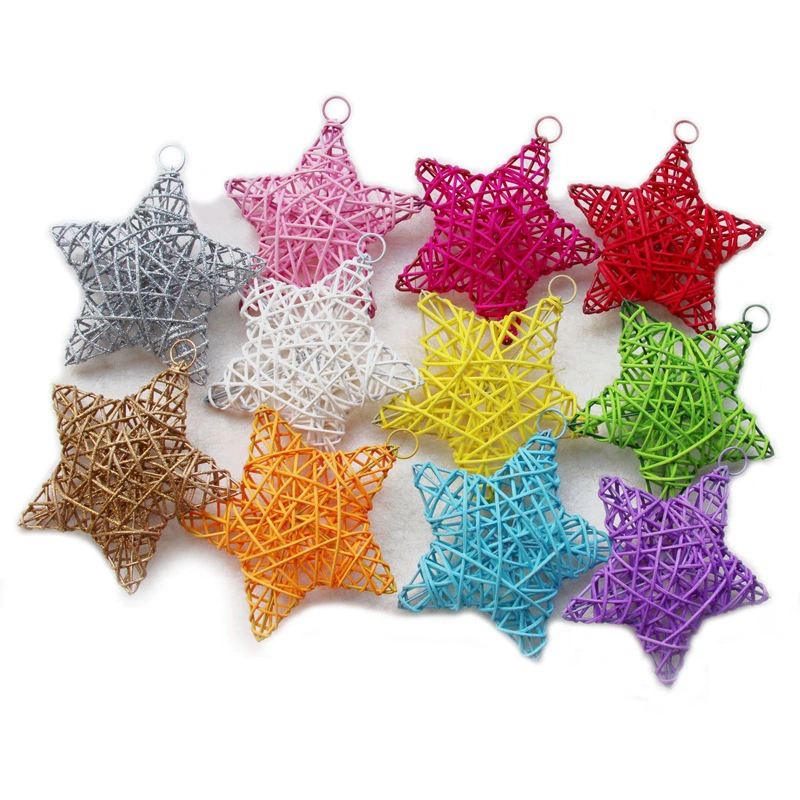 natural rattan three -dimensional 15cm color pentagonal ball Christmas tree golden five -star decorative pendant star light