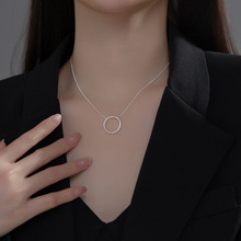 S925银项链女韩版森系时尚个性圆环项链几何形短款锁骨链D1496