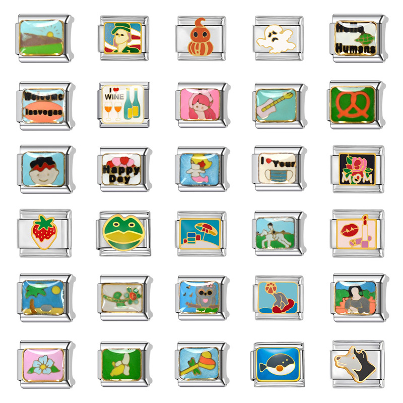 Italian Module Stainless Steel Elastic Bracelet Unisex Free Splicing Fashion Versatile DIY Bracelet Strap