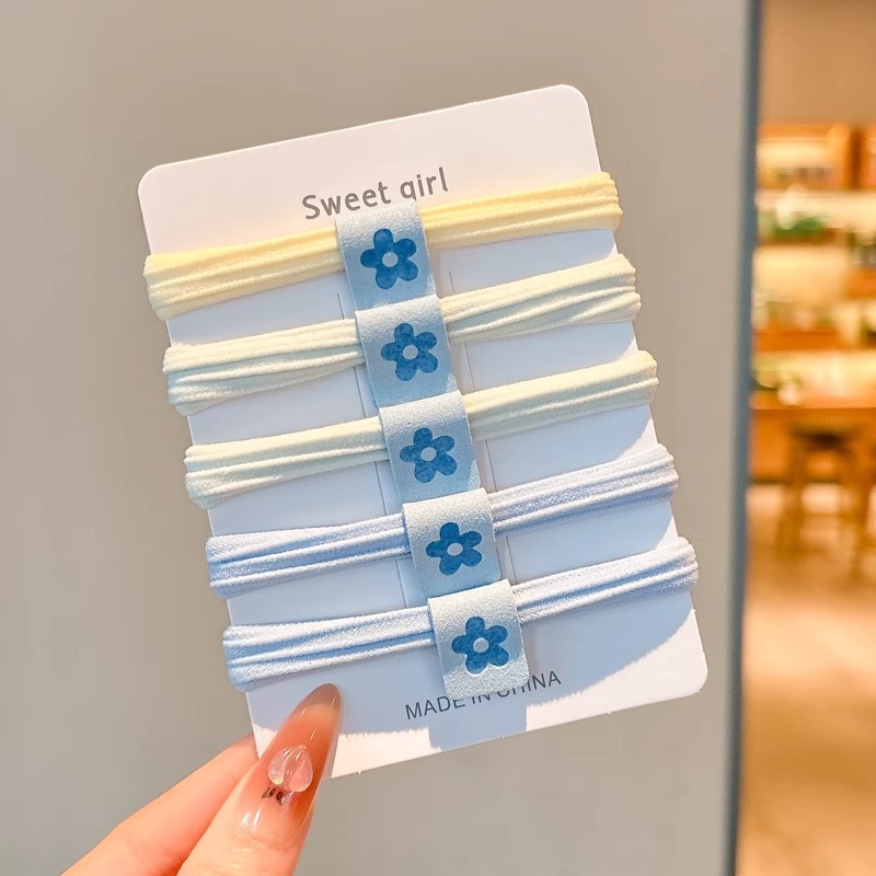 Coreano azul crema estuche de cuero pequeño grueso cuerda para el cabello mujer verano alta elástico cuerda para el cabello cuerda alta cola de caballo lazo para el cabello banda elástica