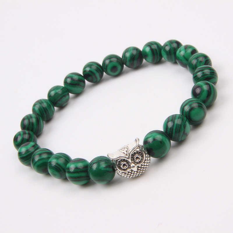 Natural Stone Striped Round Bead Bracelet with Dog, Panda, and Owl Designs for Women, Gift for Best Friend or Friend, Fashionable, Cute, Trendy, Popular in Japan and Korea
