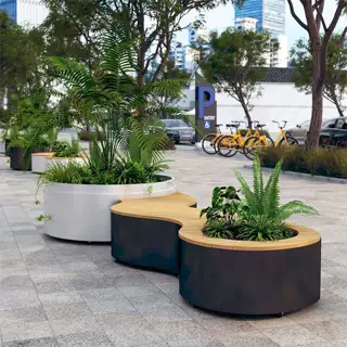 户外铁艺坐凳花箱组合市政商业街隔断外摆围栏花槽不锈钢花坛座椅