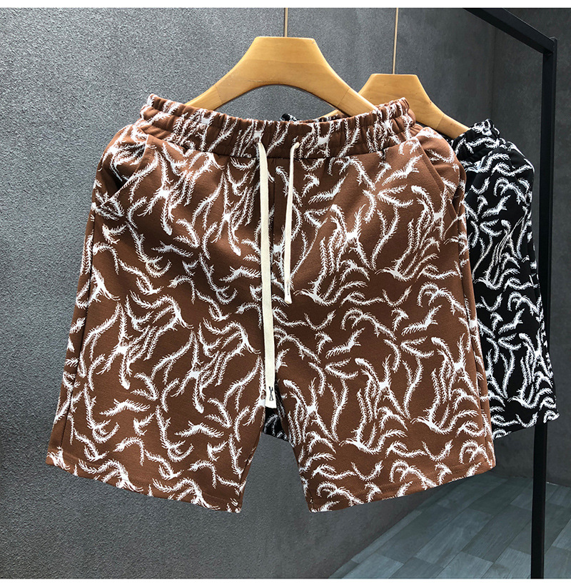 Men's Summer Floral Print High-Waist Loose Fit Five-Point Shorts Trendy Fashionable Retro Style For Casual Beach Wear_viptrois.com