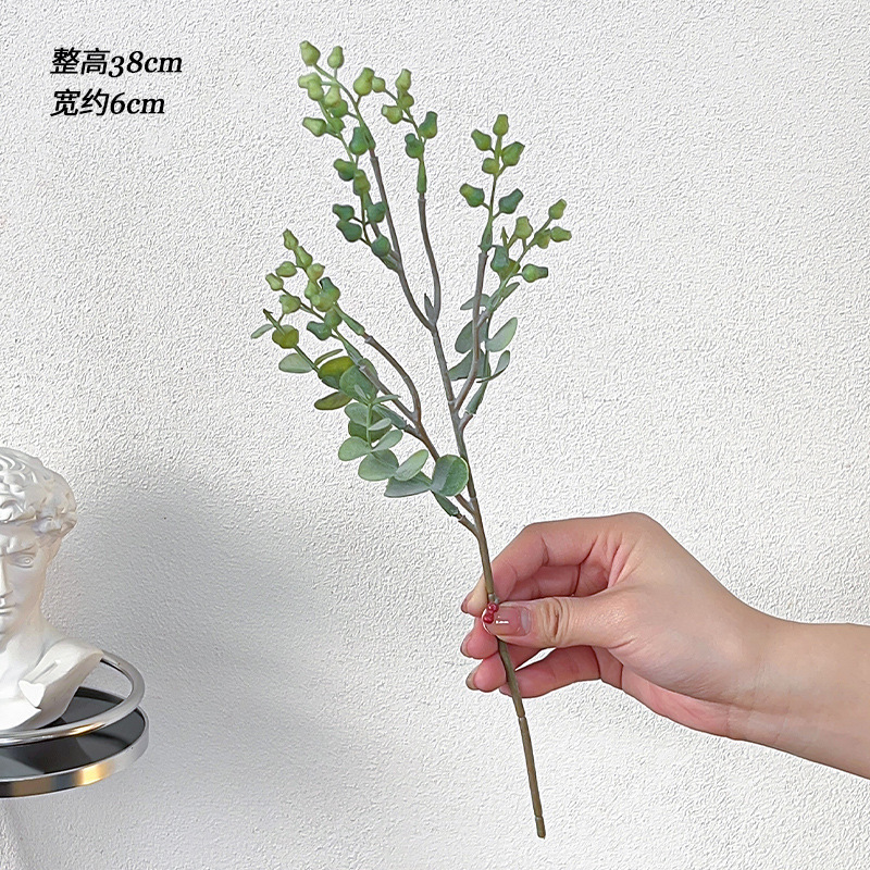 Simulación de estilo nórdico de fruta de eucalio de dinero ramas de flores falsas flores decoración de la mesa de comedor decoración