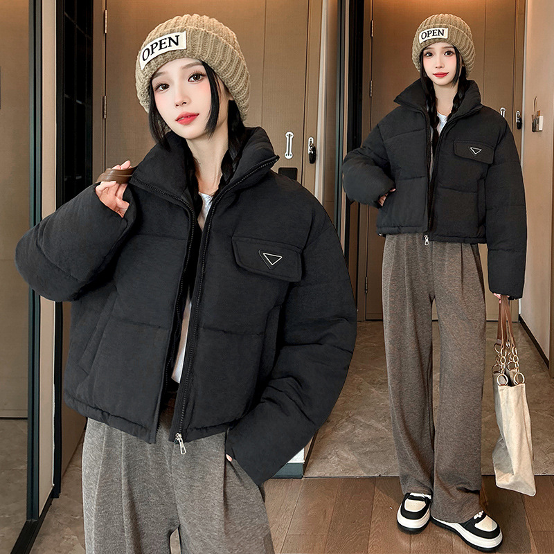 Invierno de 2025 nuevo temperamento de moda femenina simple y grueso hombre pequeño abrigo de algodón de plumón corto