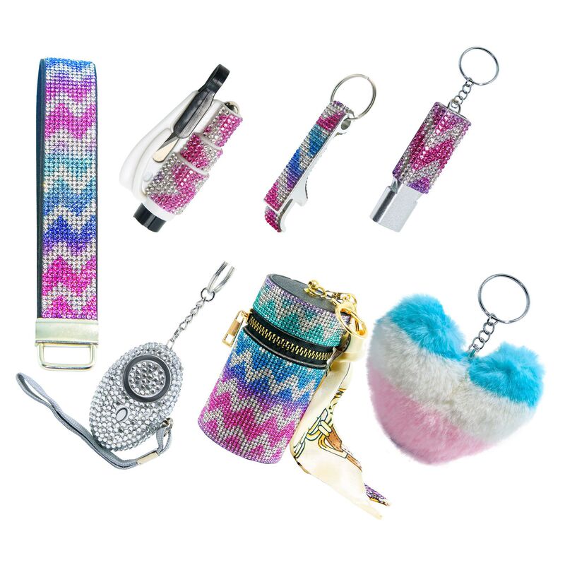 Cross-Border Self-Defense Keychain with Diamond Whistle, Heart-Shaped Pom-Pom Bag Set, New Year Elements, Festive Ornaments Cross-Border Self-Defense Keychain with Diamond Whistle, Heart-Shaped Pom-Pom Bag Set, New Year Elements, Festive Ornaments