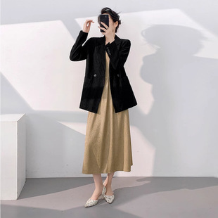[in stock] plus size Women's New Spring and Autumn Fat mm Loose Jacket Sling Dress suit Two-Piece 5027