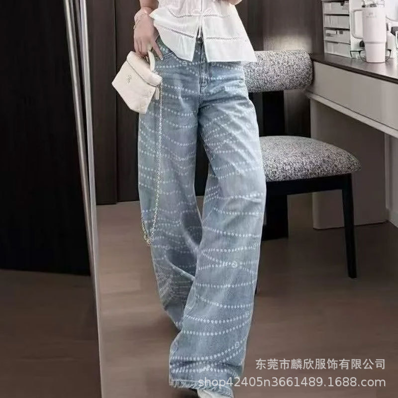 香风高定设计感阔腿裤珍珠链条图案设计重工时尚高腰阔腿裤|undefined