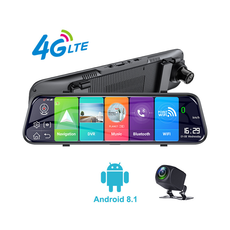 กล้องติดรถยนต์ 4G พร้อมระบบนำทาง Android รองรับสตรีมมิ่ง WiFi GPS ความคมชัดสูง 4K เลนส์คู่ พร้อมฟังก์ชัน ADAS 10inch ระบบ