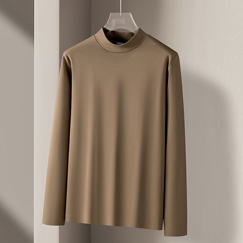 シルケットコットンハーフタートルネックボトリングシャツメンズ春秋帯電防止暖かい長袖Tシャツインナーミッドカラーオータムコート25新スタイル|undefined