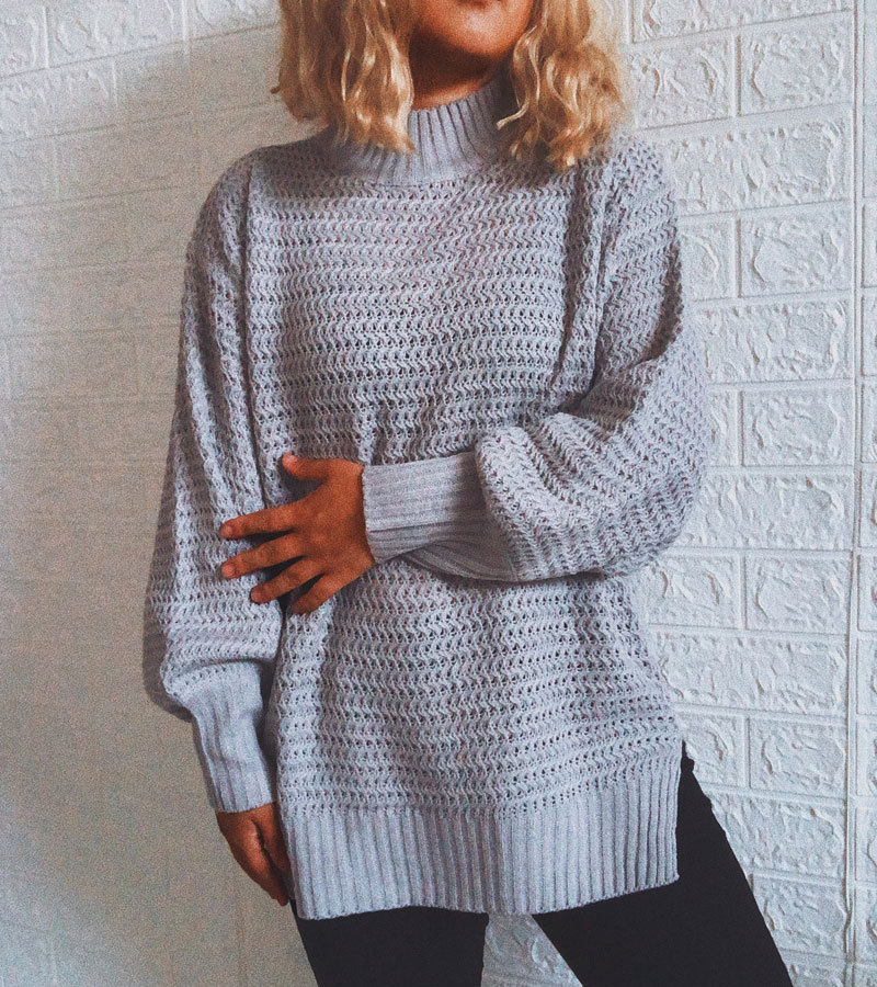 Loose Half-High Neck Long-Sleeved Knitted Sweater NSSX104231