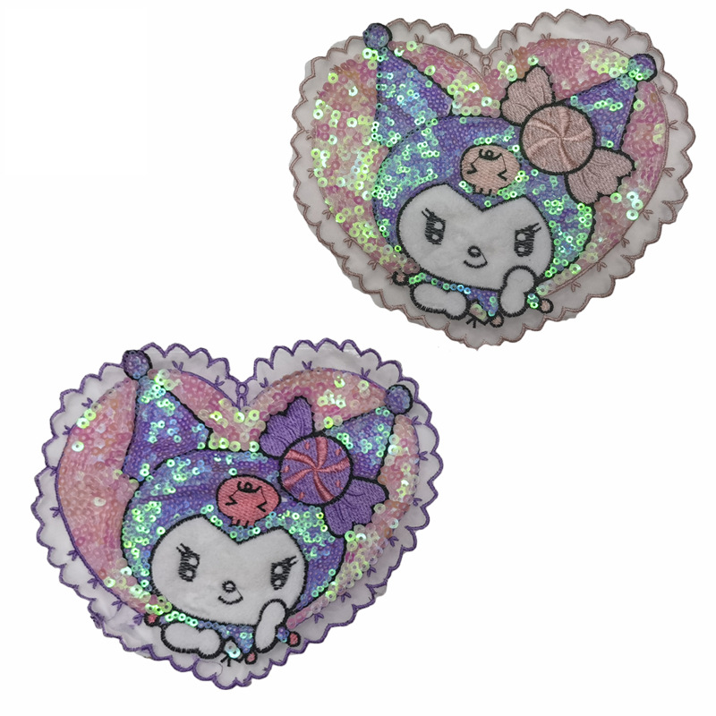 爱心酷洛米绣花线亮片布贴库洛米混合刺绣补丁贴布绣卡通童装辅料