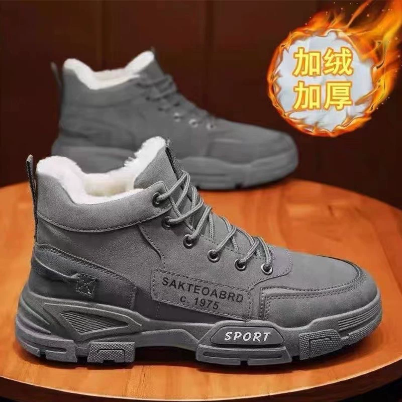 Зимние ботинки Martin на флисовой подкладке, мужская обувь, Рабочая обувь с высоким берцем, ботильоны в британском стиле, ботильоны на толстой подошве, нескользящая Теплая мужская обувь с хлопковой подкладкой