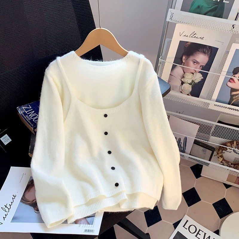 2025春装新款女装学生针织衫两件套上衣时尚韩版宽松套头外穿毛衣