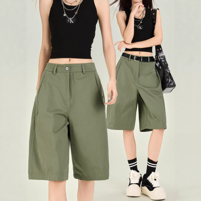 High-Waisted Slimming Work Shorts for Women, Summer 2026, Plus Size, 3D Cut, Loose Fit, Versatile Wide-Leg Five-Point Pants
