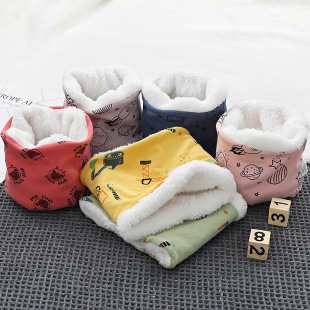 25 New Winter Korean Style Kidsren's Velvet Scarf Baby Warm Pure Cotton Cartoon Printed Plush Windproof Neck Cover
