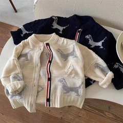 兒童毛衣男童2024春季新款卡通小狗針織衫潮小寶寶開衫外套女洋氣