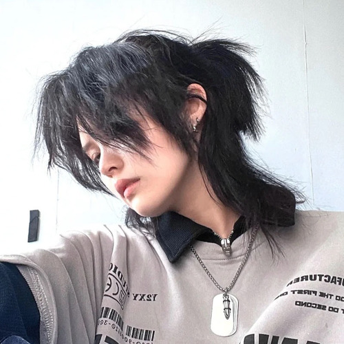 Wolf Tail Warrior Hairstyle, Japanese Neutral Mullet, Fluffy Natural Full Head Cover, Unisex Hairpiece Manufacturer, Custom Made One Piece