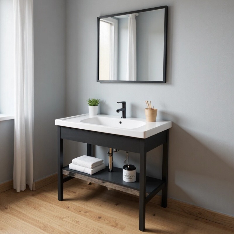 Floor-Standing Stainless Steel Simple Balcony Bathroom Washbasin Ceramic Sink Rental Room Countertop Integrated Washbasin