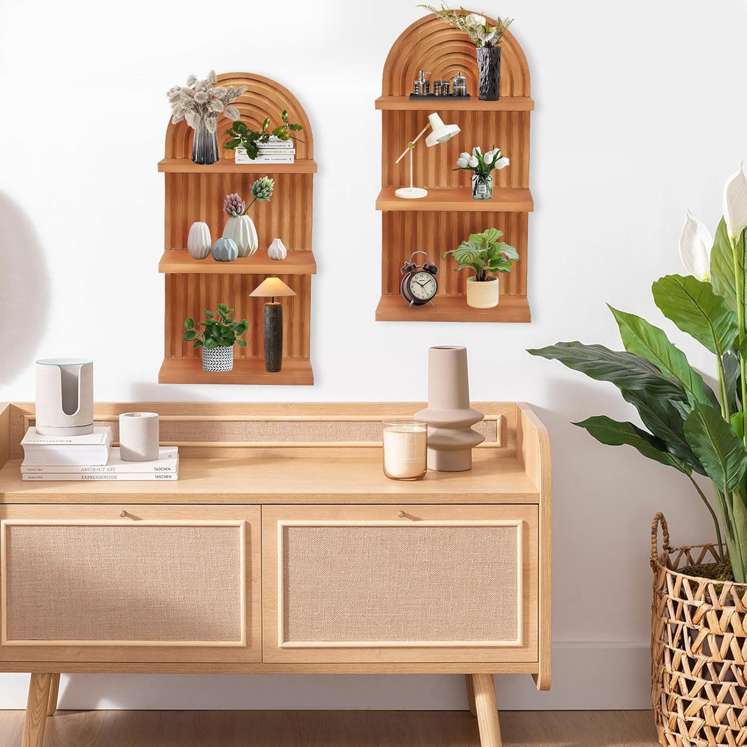 木质波西米亚风壁挂置物架 客厅墙上装饰花盆架三层实木收纳架