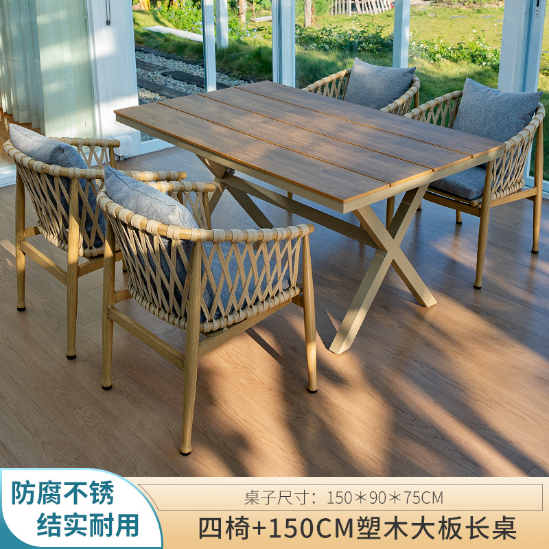 Cuatro sillas 150cm mesa larga de madera de plástico_2