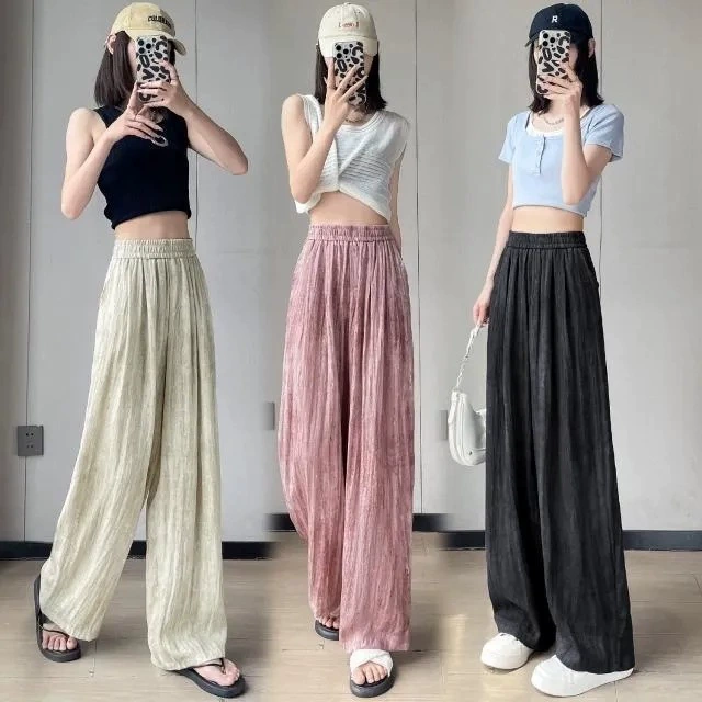 Классные широкие брюки для женщин летом с принтом тай-дай Yamamoto Tencel, льняные драпированные повседневные универсальные драпированные брюки с высокой талией длиной до пола