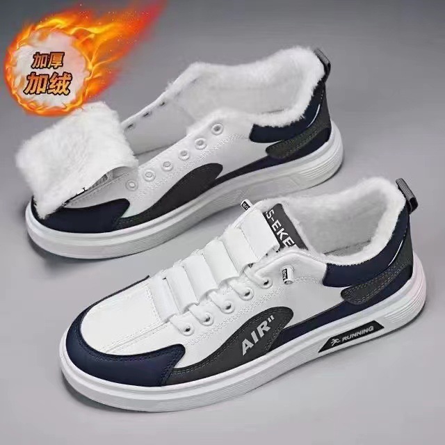 男鞋秋冬季新款男士户外加绒保暖棉鞋耐磨跑步休闲一脚蹬板鞋
