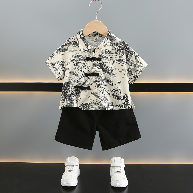 Baby Summer Hanfu Set for Boys, Ancient Chinese Style Summer Outfit, Children's Chinese Traditional Fashion, Popular Style Clothing, Child Tang Suit