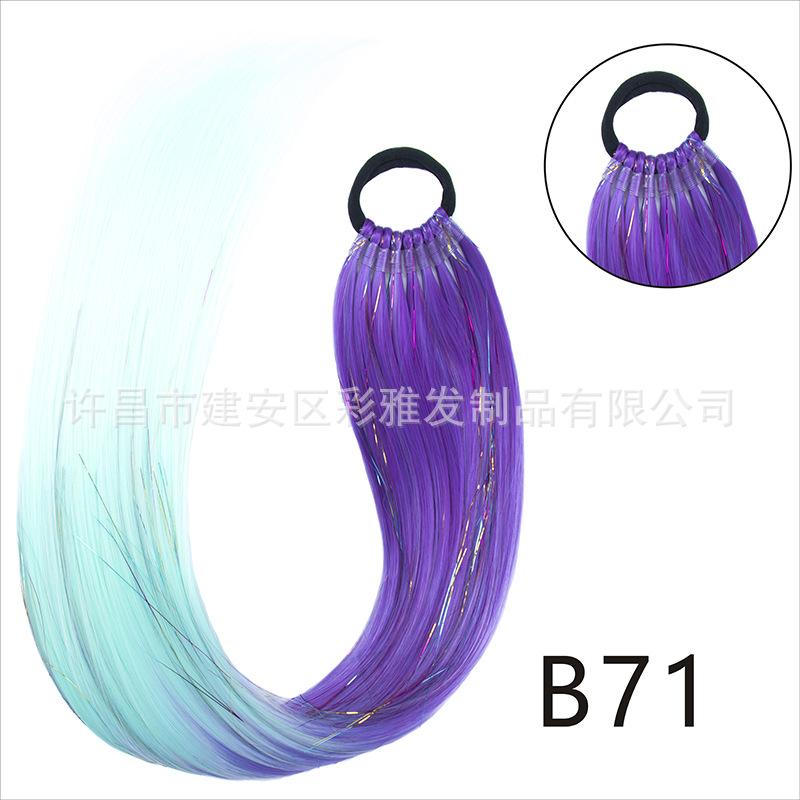 Comercio exterior transfronterizo láser de fibra química colorida cola de caballo 24 pulgadas trenzada de nueve hebras extensión de cabello cola de caballo simple y rápida