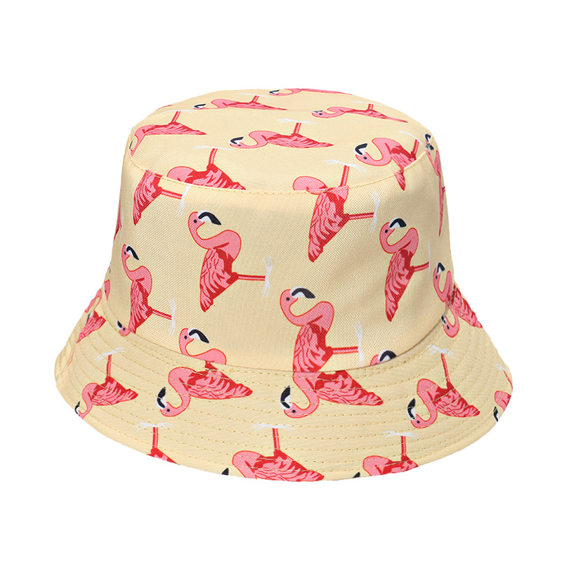 Polyester Material Women's Fashion Flamingo Sewing Flat Eaves Bucket Hat