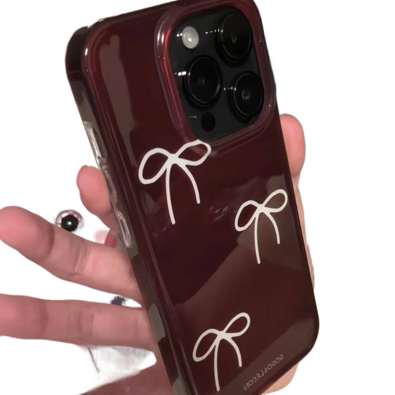 肉肉黑棕底白色蝴蝶结苹果16promax手机壳iphone1514网红个性|undefined