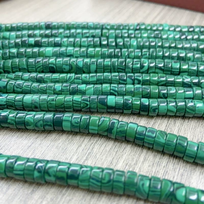 Malachite Straight-Cut Spacer Beads, Loose Beads, Accessory Beads for DIY Jewelry, Bracelets, and Crafts (Zərgərlik ara hissələri) - 6mm-about-129-pieces-thickness-about-3mm